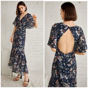 Floral chiffon flutter dress